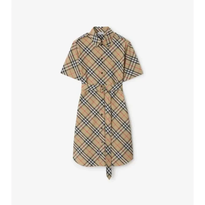 Vestido de camisa de algodón con estampado de cuadros Vestido de camisa de algodón con estampado de cuadros