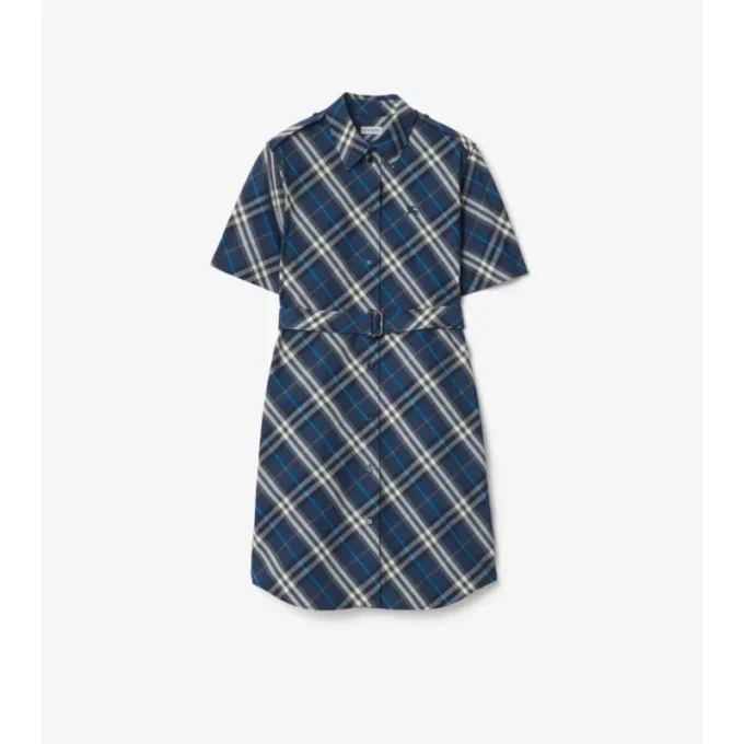 Vestido de camisa de algodón con estampado de cuadros Vestido de camisa de algodón con estampado de cuadros