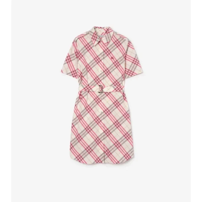 Vestido de camisa de algodón con estampado de cuadros Vestido de camisa de algodón con estampado de cuadros