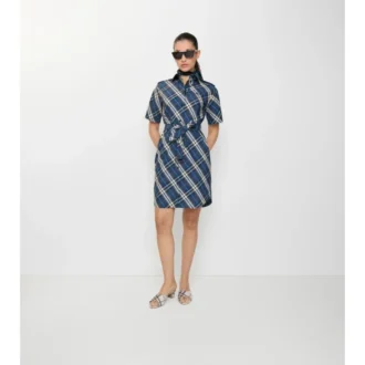 Vestido de camisa de algodón con estampado de cuadros