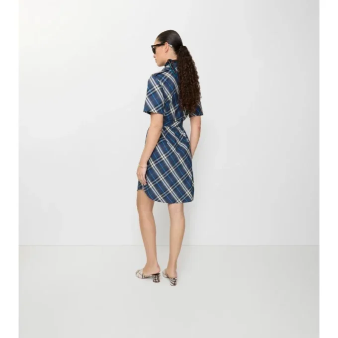 Vestido de camisa de algodón con estampado de cuadros Vestido de camisa de algodón con estampado de cuadros