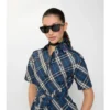 Vestido de camisa de algodón con estampado de cuadros Vestido de camisa de algodón con estampado de cuadros