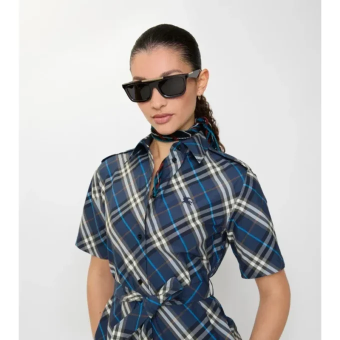 Vestido de camisa de algodón con estampado de cuadros Vestido de camisa de algodón con estampado de cuadros