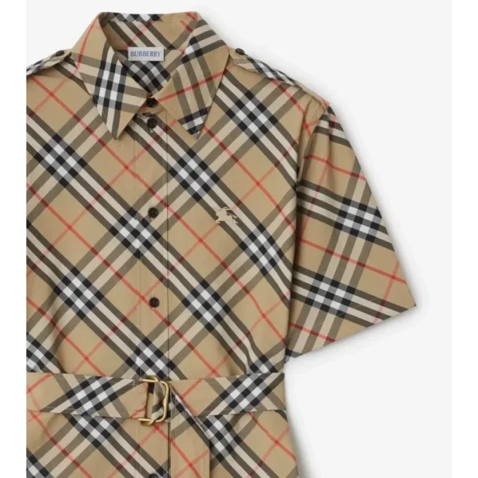 Vestido de camisa de algodón con estampado de cuadros Vestido de camisa de algodón con estampado de cuadros