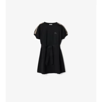 Vestido de camiseta de algodón con ribetes a cuadros