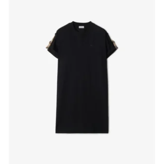 Vestido de camiseta de algodón con ribetes de cuadros Vestido de camiseta de algodón con ribetes de cuadros