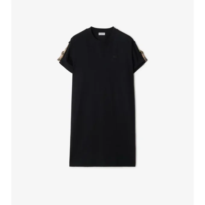 Vestido de camiseta de algodón con ribetes de cuadros