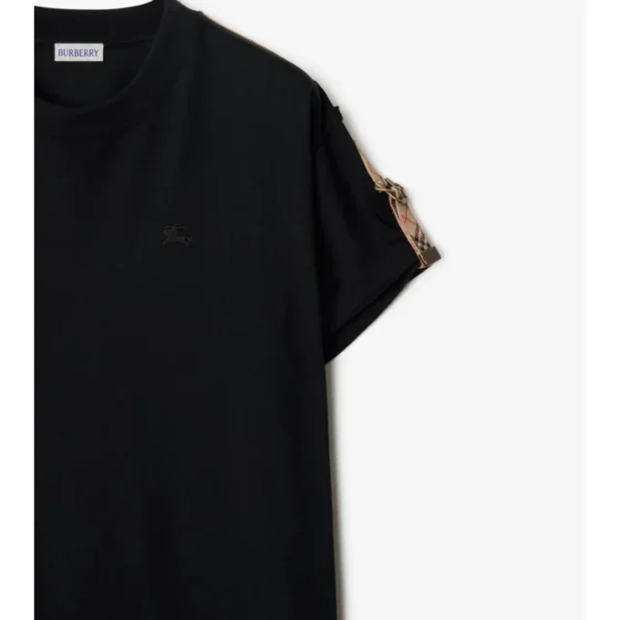 Vestido de camiseta de algodón con ribetes de cuadros