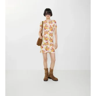 Vestido de mezcla de algodón con estampado floral Vestido de mezcla de algodón con estampado floral