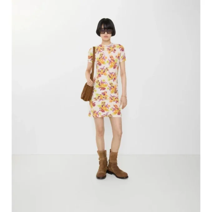 Vestido de mezcla de algodón con estampado floral Vestido de mezcla de algodón con estampado floral