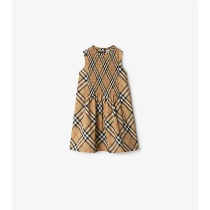 Vestido de popelín de algodón con estampado de cuadros