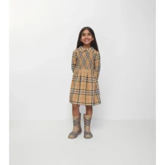 Vestido de popelín de algodón con estampado de cuadros Vestido de popelín de algodón con estampado de cuadros