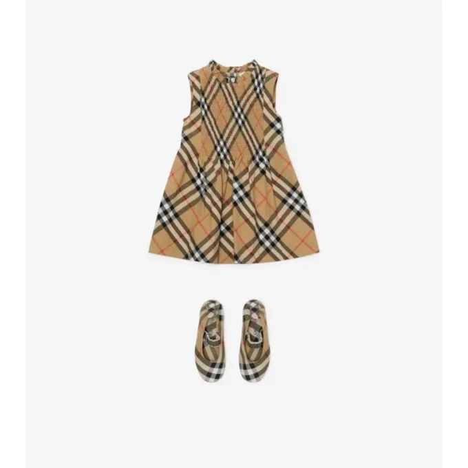 Vestido de popelín de algodón con estampado de cuadros Vestido de popelín de algodón con estampado de cuadros