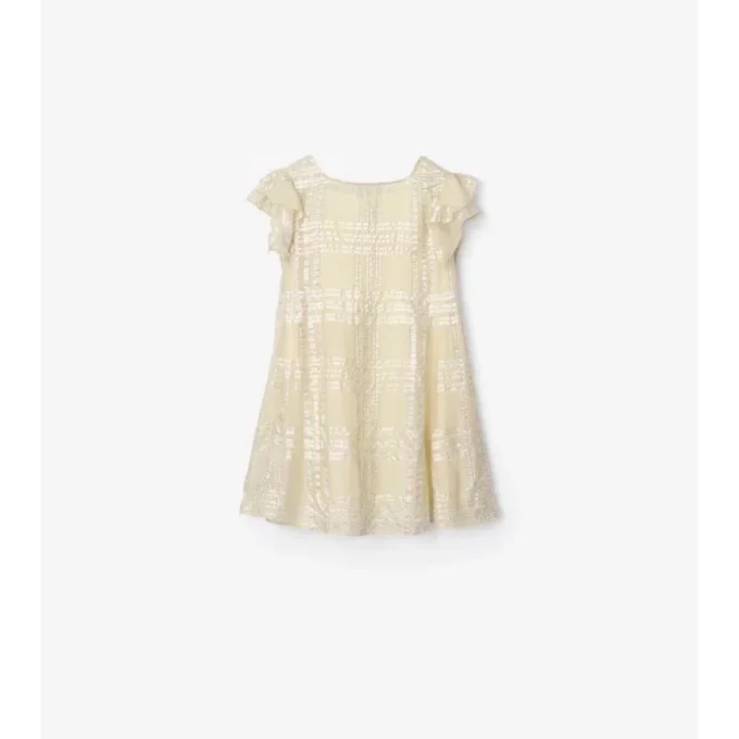 Vestido de seda con estampado de cuadros metalizados