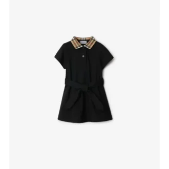 Vestido polo de algodón con cuello a cuadros Vestido polo de algodón con cuello a cuadros