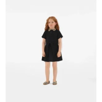 Vestido polo de algodón con cuello a cuadros Vestido polo de algodón con cuello a cuadros