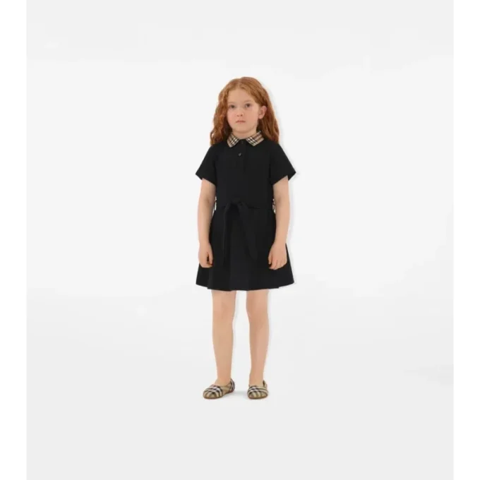 Vestido polo de algodón con cuello a cuadros Vestido polo de algodón con cuello a cuadros