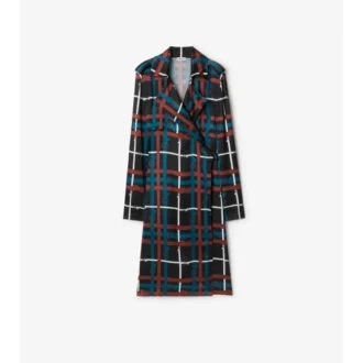 Vestido tipo gabardina de viscosa con estampado de cuadros y cinturón Vestido tipo gabardina de viscosa con estampado de cuadros y cinturón