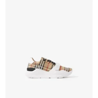Zapatillas con estampado de cuadros, ante y cuero