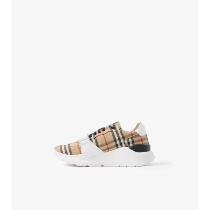 Zapatillas con estampado de cuadros, ante y cuero Zapatillas con estampado de cuadros, ante y cuero