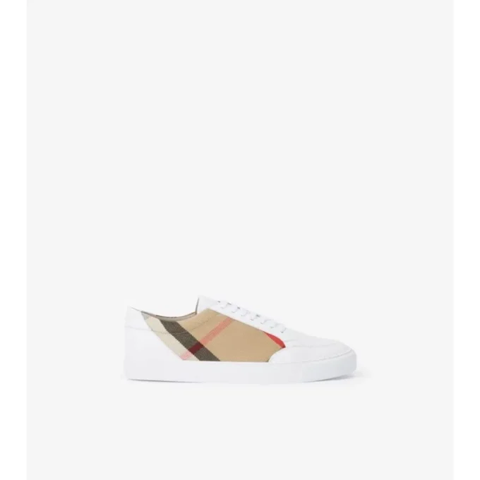 Zapatillas con estampado de cuadros y piel Zapatillas con estampado de cuadros y piel