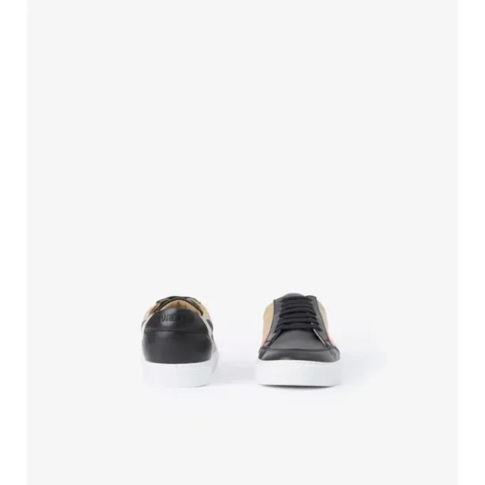 Zapatillas con estampado de cuadros y piel Zapatillas con estampado de cuadros y piel