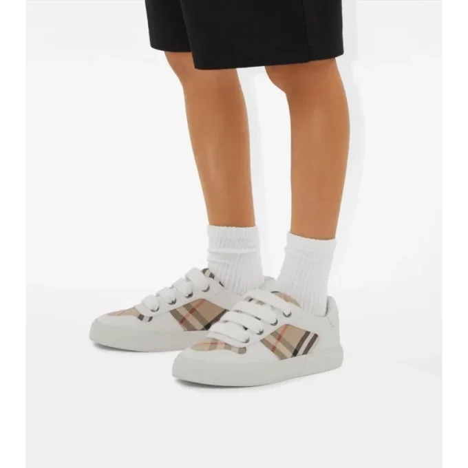 Zapatillas de algodón y cuero con estampado de cuadros Zapatillas de algodón y cuero con estampado de cuadros