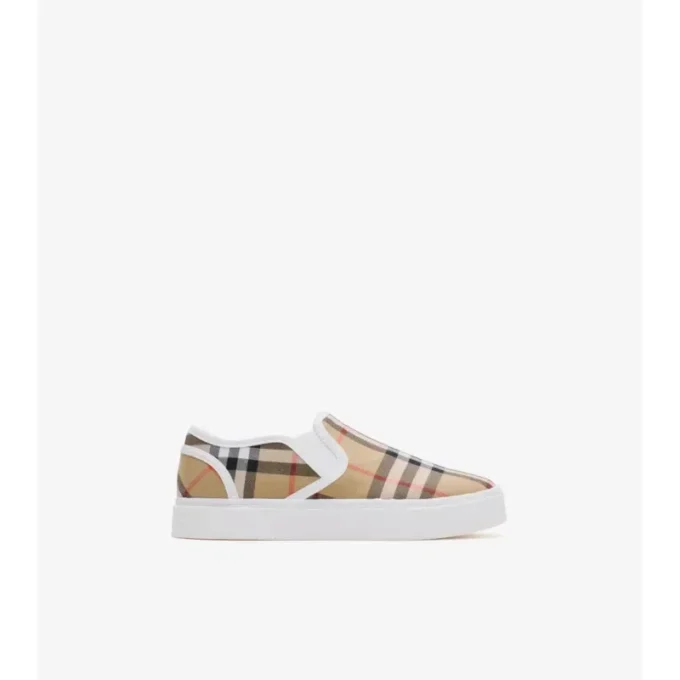 Zapatillas sin cordones de algodón con estampado de cuadros Zapatillas sin cordones de algodón con estampado de cuadros