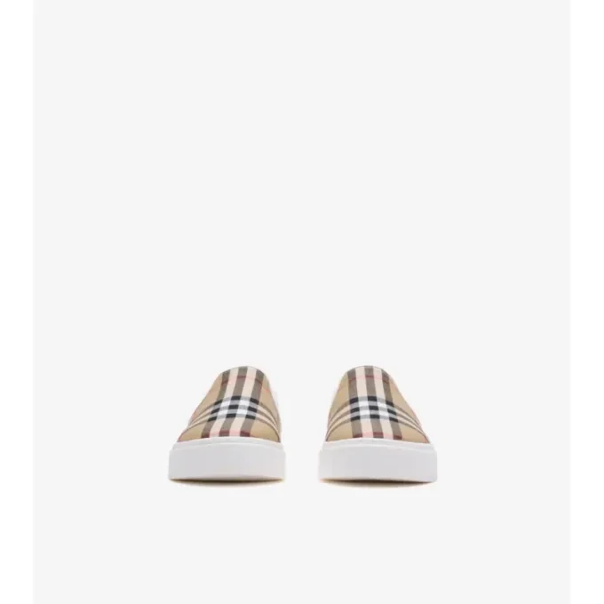 Zapatillas sin cordones de algodón con estampado de cuadros Zapatillas sin cordones de algodón con estampado de cuadros