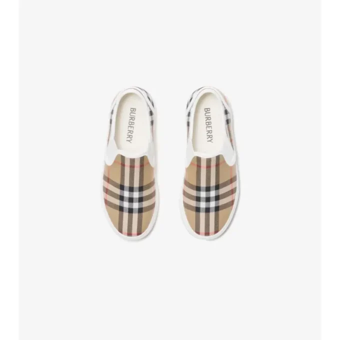 Zapatillas sin cordones de algodón con estampado de cuadros Zapatillas sin cordones de algodón con estampado de cuadros