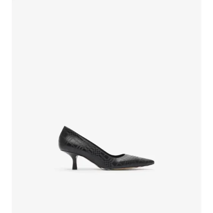 Zapatos de salón de tacón bajo de piel con estampado de cuadros Zapatos de salón de tacón bajo de piel con estampado de cuadros