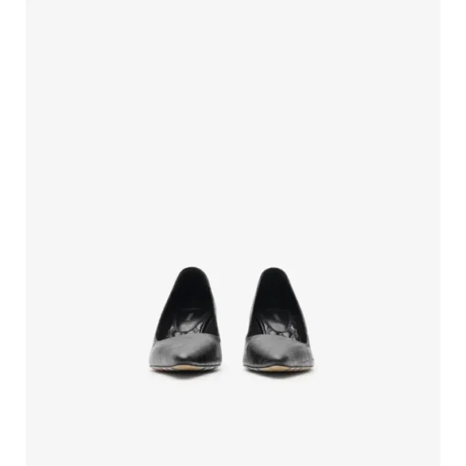 Zapatos de salón de tacón bajo de piel con estampado de cuadros Zapatos de salón de tacón bajo de piel con estampado de cuadros