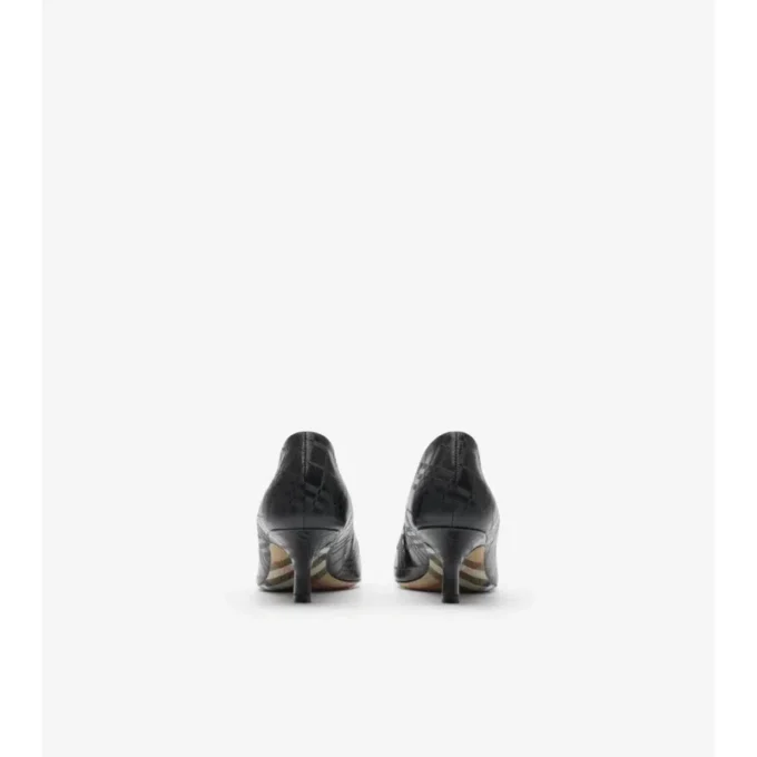 Zapatos de salón de tacón bajo de piel con estampado de cuadros Zapatos de salón de tacón bajo de piel con estampado de cuadros