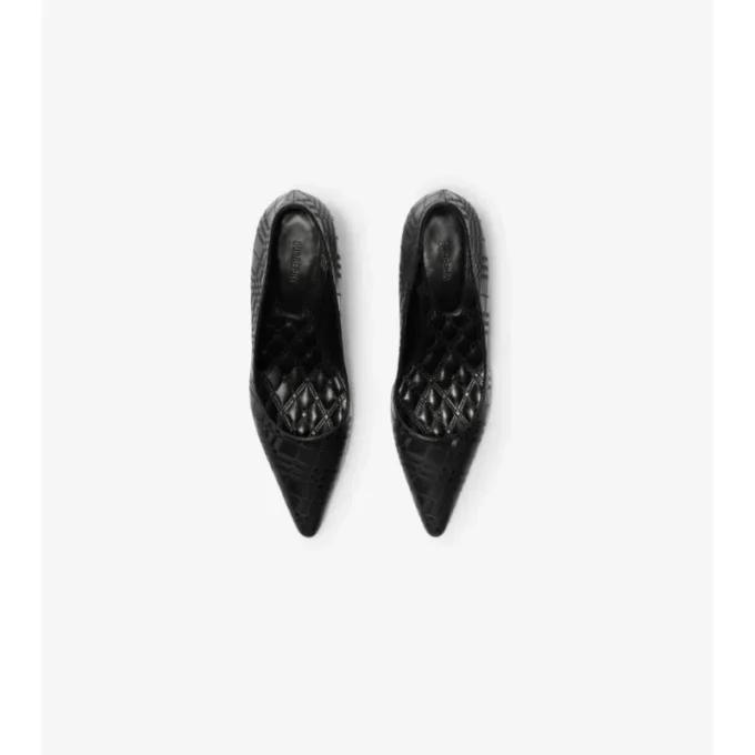 Zapatos de salón de tacón bajo de piel con estampado de cuadros Zapatos de salón de tacón bajo de piel con estampado de cuadros